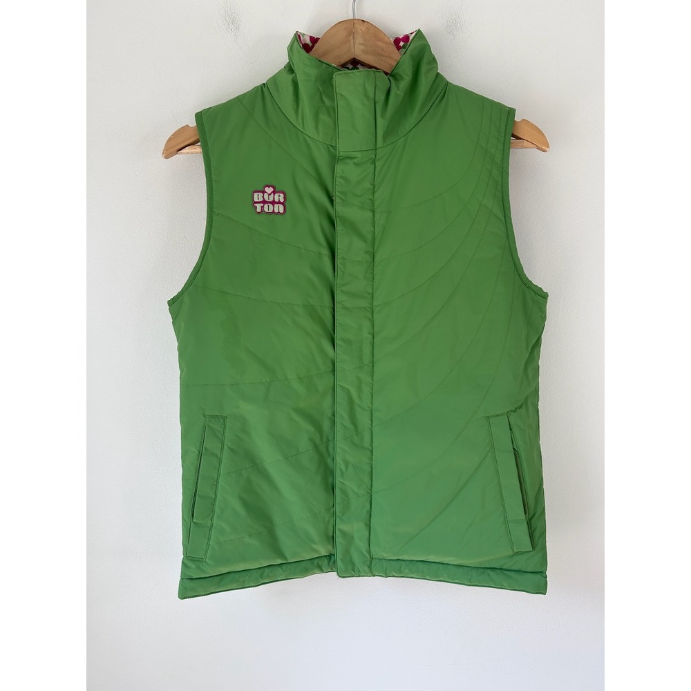 Burton Reversible Puffer Vest Green Pink Geometric Dot Girls XL Womens XS/S - Picture 2 of 12
